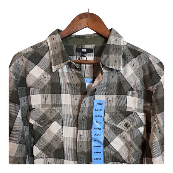 Frye Men's Jacquard Flannel Shirt Button Down Plaid Multicolor Dusky Green Large - Picture 7 of 15